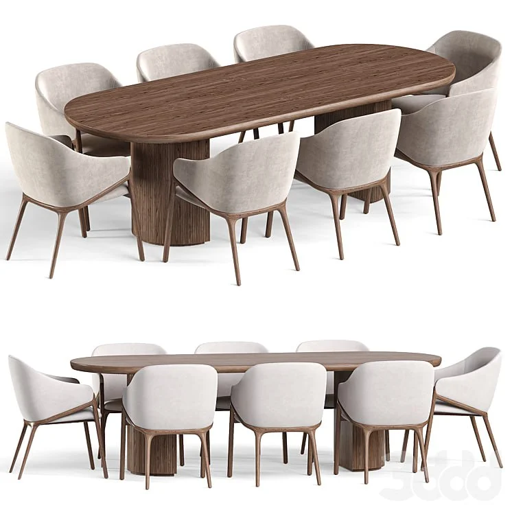 Angelcerda Chair Moon Table Dining Set